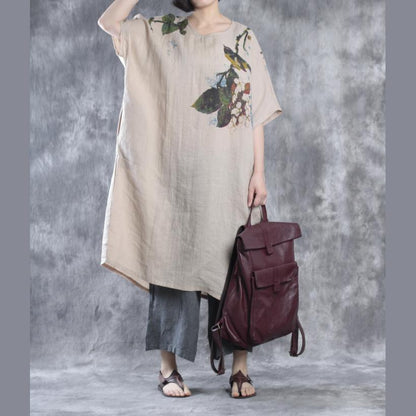 LB | Nude Lniana sukienka maxi Plus Size Lniane sukienki Kwiatowe kaftany