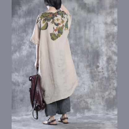 LB | Nude Lniana sukienka maxi Plus Size Lniane sukienki Kwiatowe kaftany