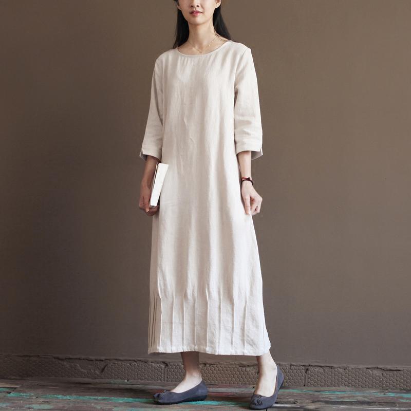 LB | Nude Lniana Sukienka Wiosenna Nowa Lniana Sukienka Maxi Plus Size Odzież Lniana