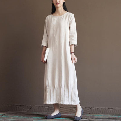 LB | Nude Lniana Sukienka Wiosenna Nowa Lniana Sukienka Maxi Plus Size Odzież Lniana