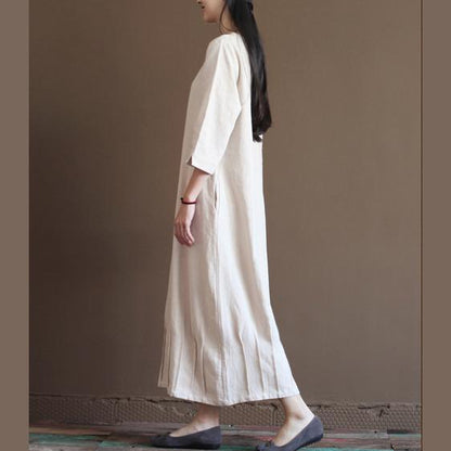 LB | Nude Lniana Sukienka Wiosenna Nowa Lniana Sukienka Maxi Plus Size Odzież Lniana