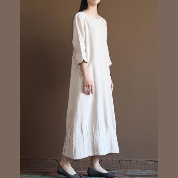 LB | Nude Lniana Sukienka Wiosenna Nowa Lniana Sukienka Maxi Plus Size Odzież Lniana