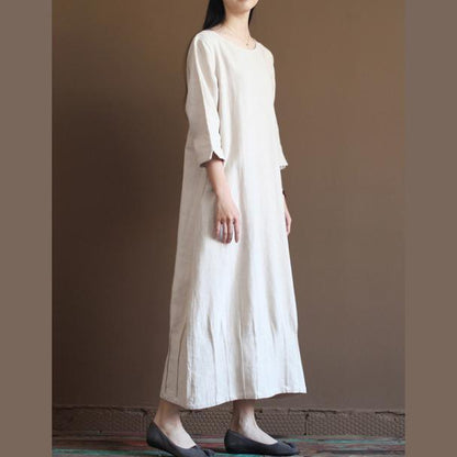 LB | Nude Lniana Sukienka Wiosenna Nowa Lniana Sukienka Maxi Plus Size Odzież Lniana