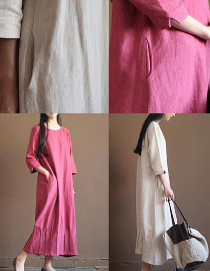 LB | Nude Lniana Sukienka Wiosenna Nowa Lniana Sukienka Maxi Plus Size Odzież Lniana