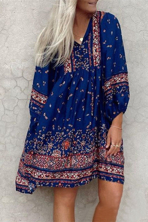 LB | Boho Print Sukienka mini z długim rękawem