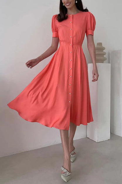 LB | Pearl Button O Neck Shirt Maxi Dress