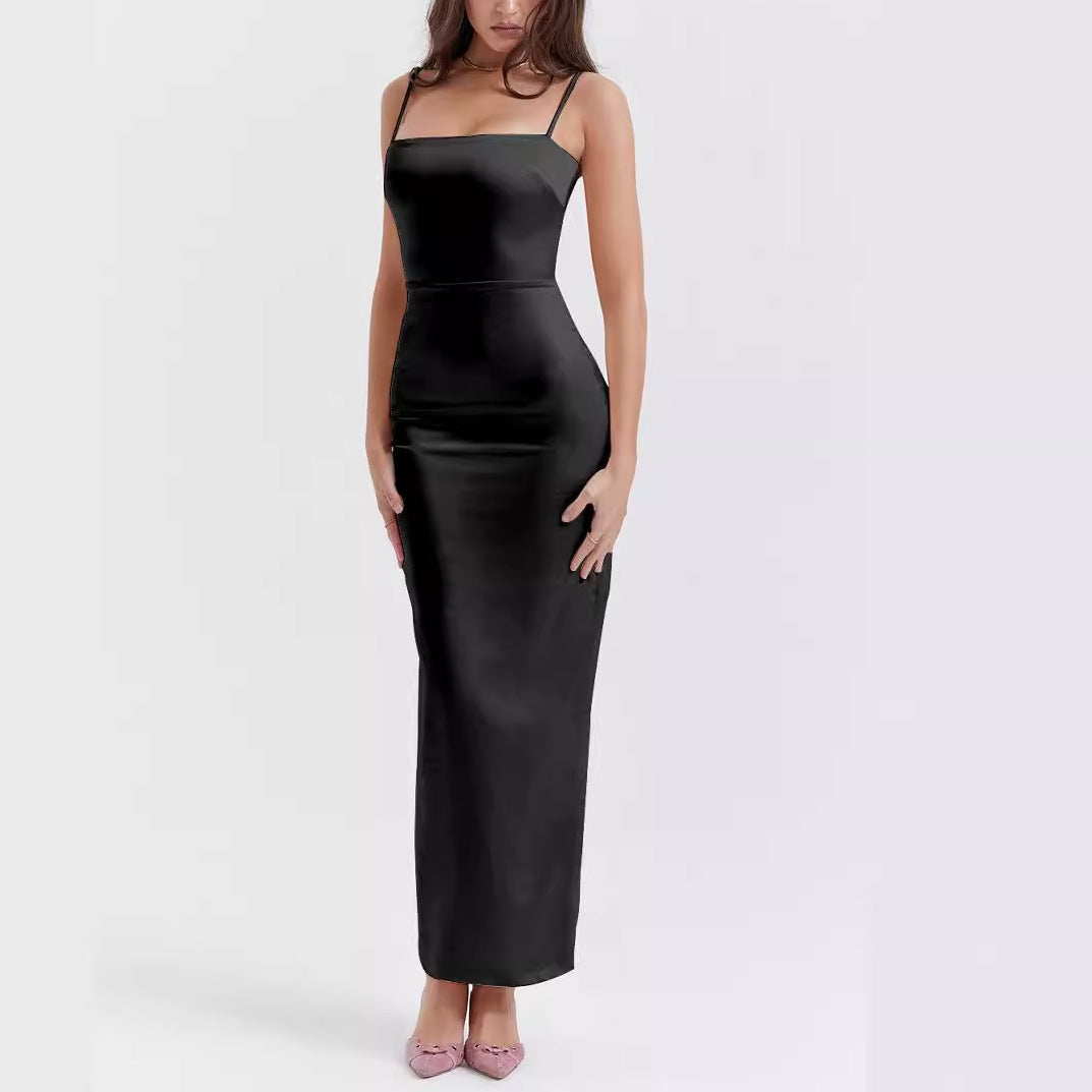 LB | Damska sukienka maxi - Luksusowy materiał - Bez rękawów - Prosty dekolt - Krój bodycon