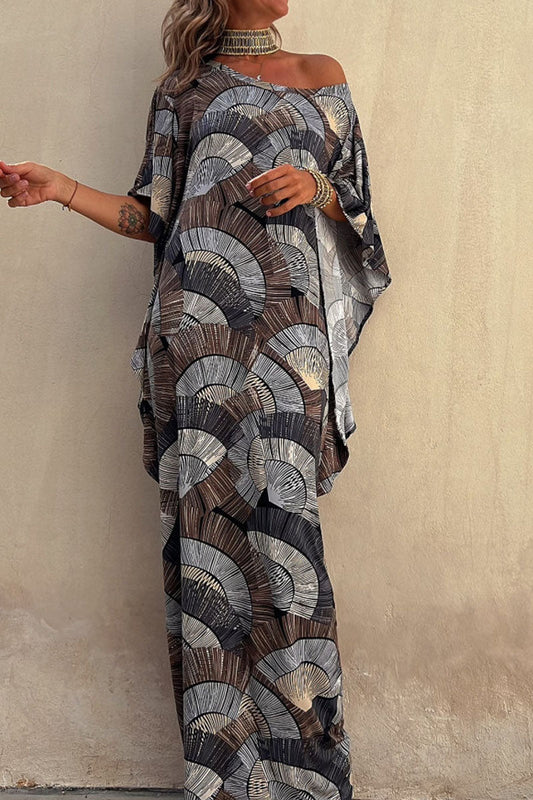LB | Batwing Printed, luźna sukienka maxi