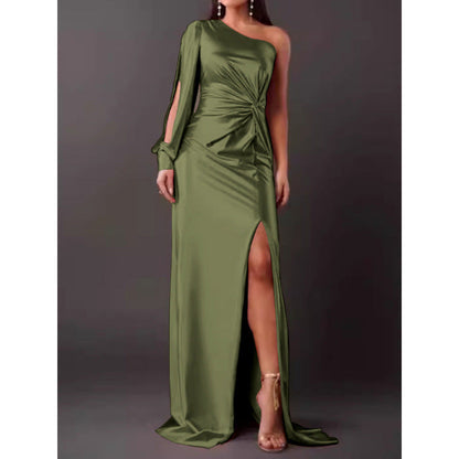 LB | Sukienka maxi - Slim fit - Na jedno ramię - Luksusowy materiał - Wysokie rozcięcie