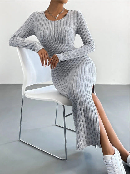 LB | Wąska sukienka maxi CozyKnit z dzianiny z rozcięciem