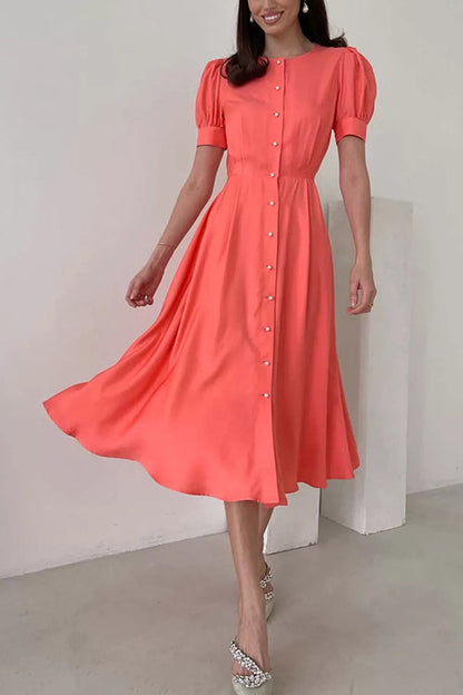 LB | Pearl Button O Neck Shirt Maxi Dress