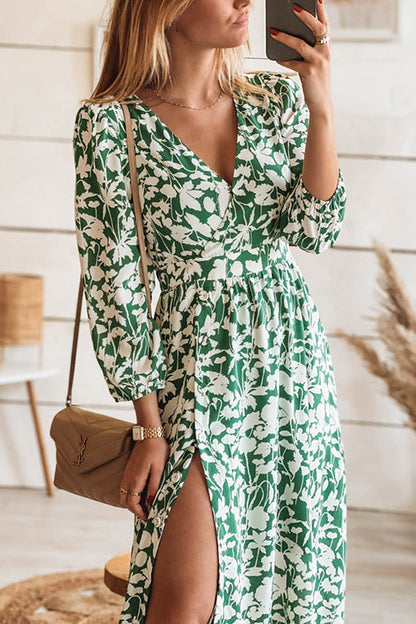 LB | Print Seven Sleeve Slit Wrap Maxi Dress
