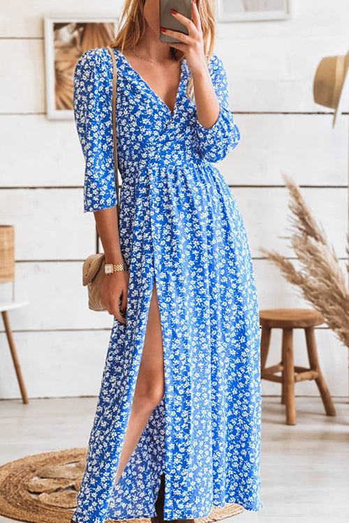 LB | Print Seven Sleeve Slit Wrap Maxi Dress