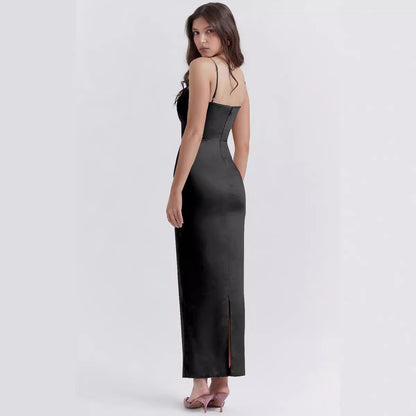 LB | Damska sukienka maxi - Luksusowy materiał - Bez rękawów - Prosty dekolt - Krój bodycon