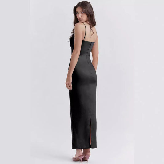 LB | Damska sukienka maxi - Luksusowy materiał - Bez rękawów - Prosty dekolt - Krój bodycon