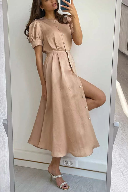 LB | Pearl Button O Neck Shirt Maxi Dress