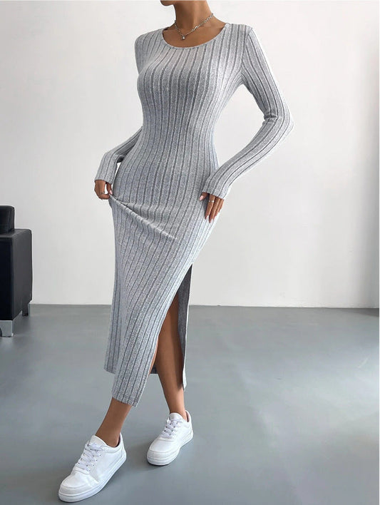LB | Wąska sukienka maxi CozyKnit z dzianiny z rozcięciem