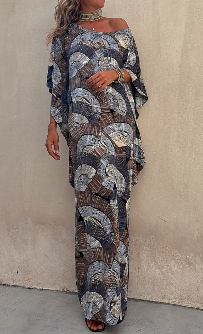 LB | Batwing Printed, luźna sukienka maxi