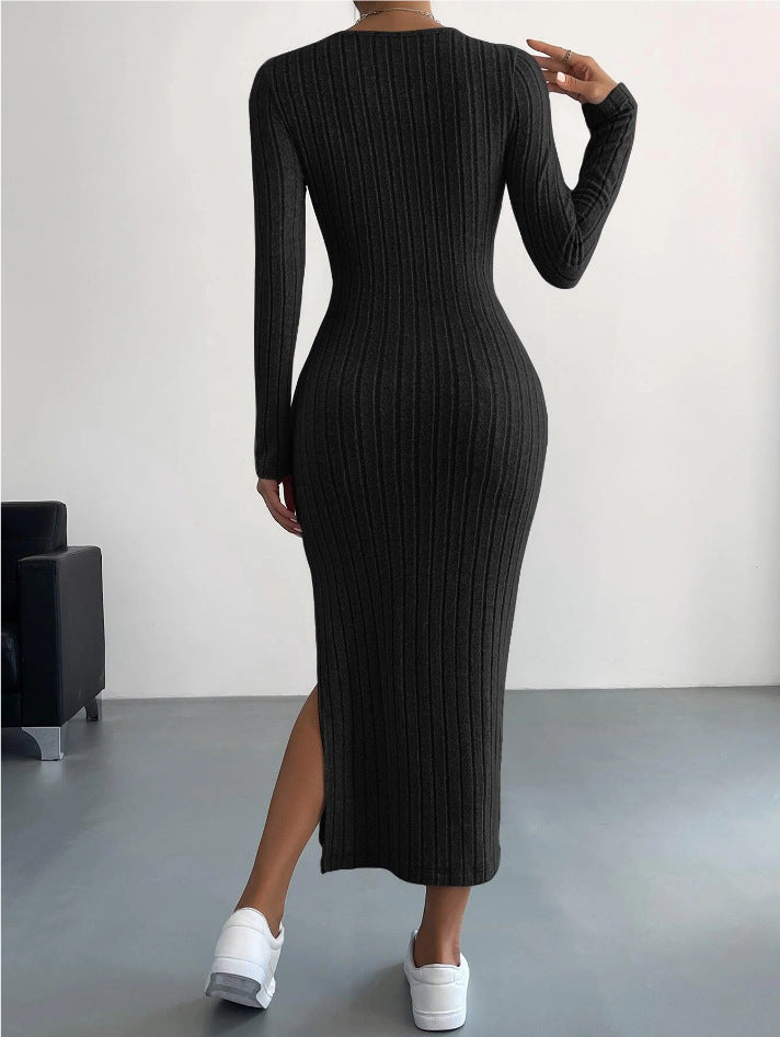 LB | Wąska sukienka maxi CozyKnit z dzianiny z rozcięciem