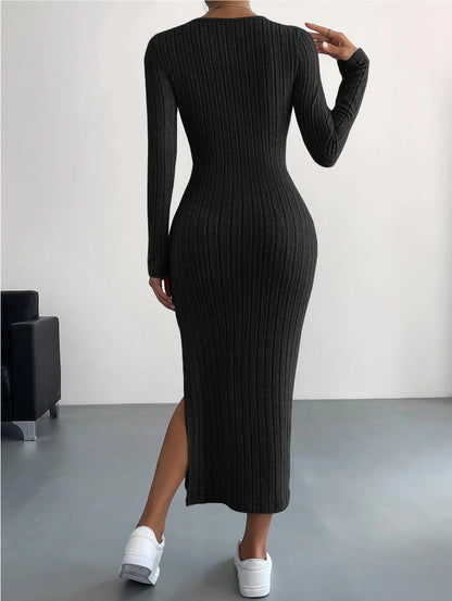 LB | Wąska sukienka maxi CozyKnit z dzianiny z rozcięciem
