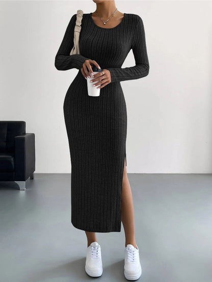 LB | Wąska sukienka maxi CozyKnit z dzianiny z rozcięciem