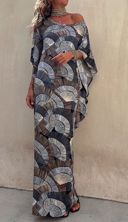 LB | Batwing Printed, luźna sukienka maxi