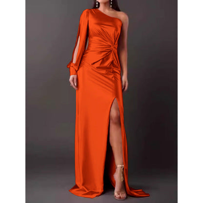 LB | Sukienka maxi - Slim fit - Na jedno ramię - Luksusowy materiał - Wysokie rozcięcie