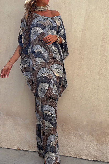 LB | Batwing Printed, luźna sukienka maxi