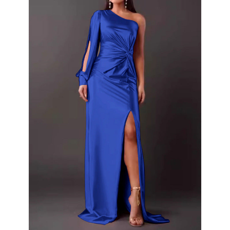 LB | Sukienka maxi - Slim fit - Na jedno ramię - Luksusowy materiał - Wysokie rozcięcie