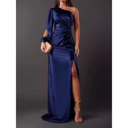 LB | Sukienka maxi - Slim fit - Na jedno ramię - Luksusowy materiał - Wysokie rozcięcie