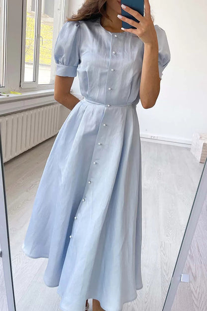 LB | Pearl Button O Neck Shirt Maxi Dress