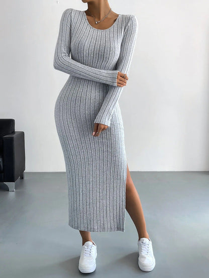 LB | Wąska sukienka maxi CozyKnit z dzianiny z rozcięciem