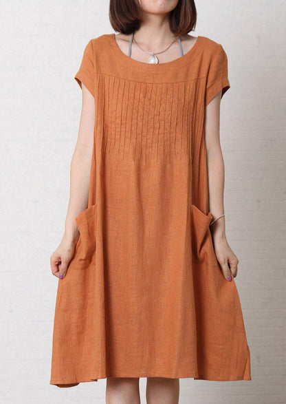 LB | Pomarańczowa lniana sukienka plus size letnia sukienka maxi bawełniana letnia sukienka