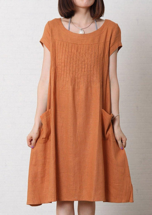 LB | Pomarańczowa lniana sukienka plus size letnia sukienka maxi bawełniana letnia sukienka