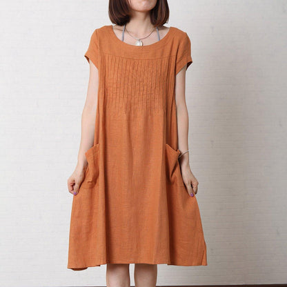 LB | Pomarańczowa lniana sukienka plus size letnia sukienka maxi bawełniana letnia sukienka
