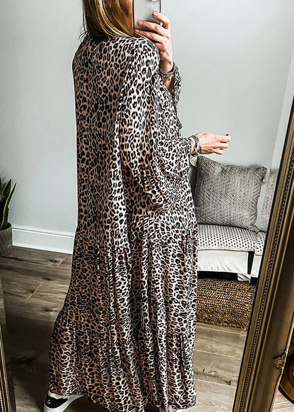 LB | Plus Size Leopard V-Neck Patchwork Maxi Dress Jesień