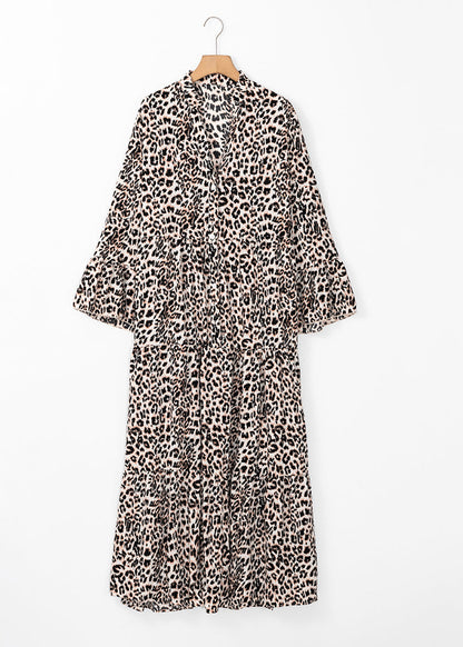 LB | Plus Size Leopard V-Neck Patchwork Maxi Dress Jesień