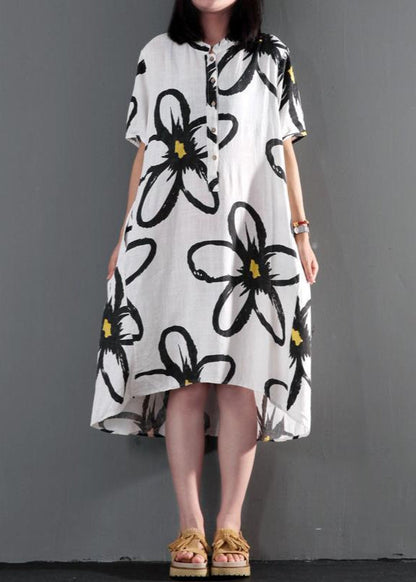 LB | Plus Size Sundress White Linen Summer Maxi Dress Kwiatowe sukienki na zmianę
