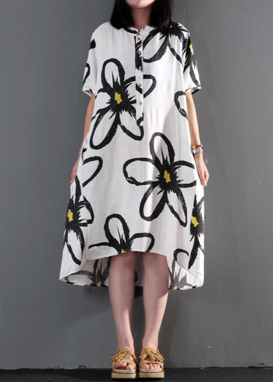 LB | Plus Size Sundress White Linen Summer Maxi Dress Kwiatowe sukienki na zmianę