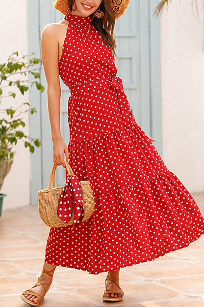 LB | Polka Dot Halter Maxi Dress z paskiem