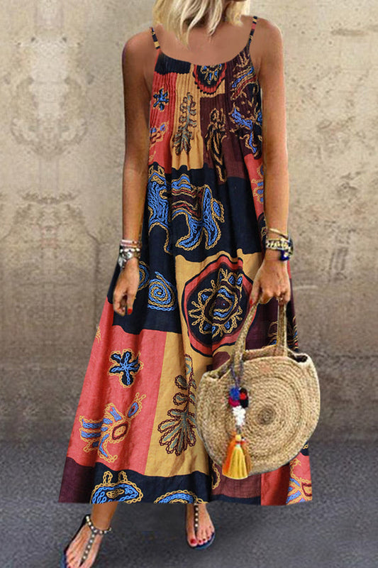 LB | Plus Size Print Spaghetti Strap Maxi Dress bez rękawów