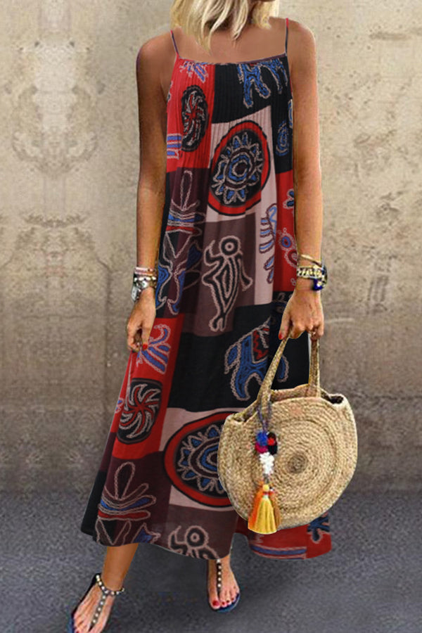 LB | Plus Size Print Spaghetti Strap Maxi Dress bez rękawów
