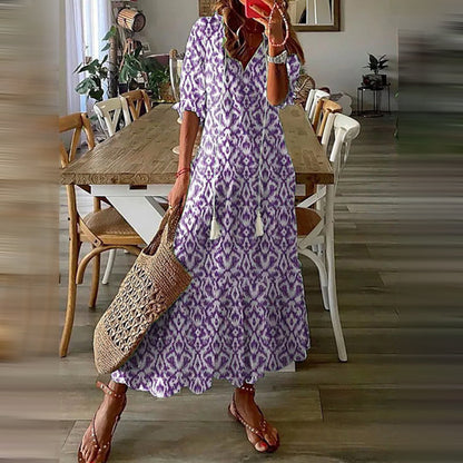 LB | Boho sukienka maxi z eleganckimi wzorami retro