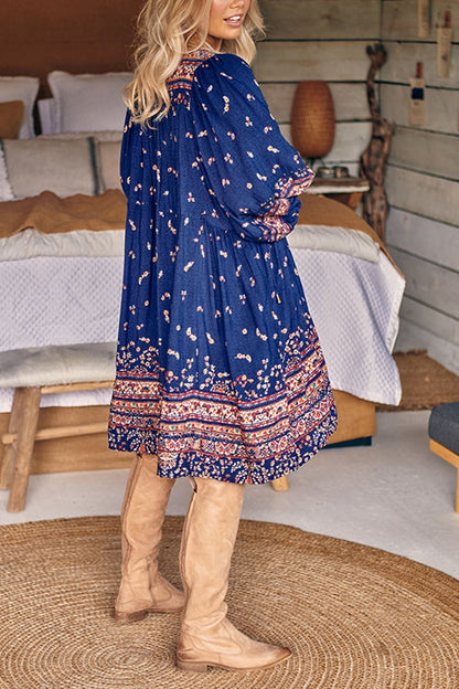 LB | Boho Print Sukienka mini z długim rękawem