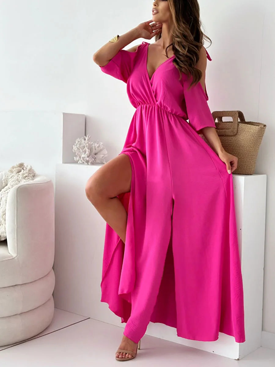 LB | Elegancka sukienka maxi z zimnymi ramionami
