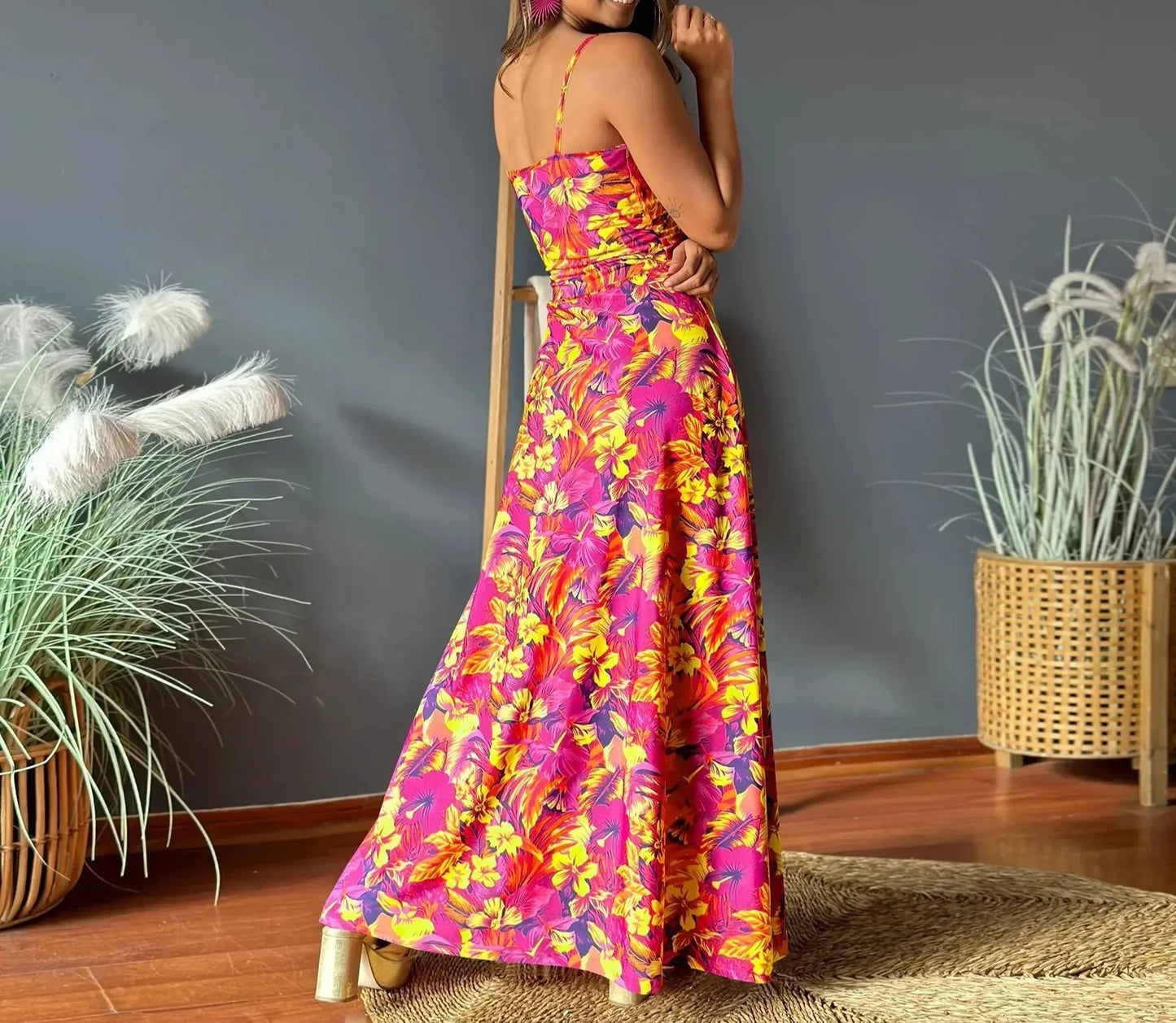 LB - Boho chic sukienka maxi z odkrytymi ramionami