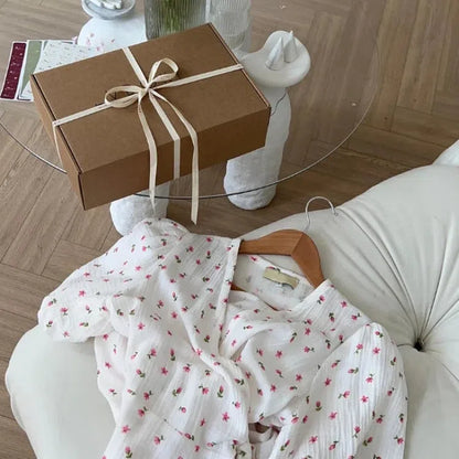 LB | Casualowe damskie sukienki letnie 100% bawełny Kwiatowy nadruk Sukienka midi z rozcięciami po bokach Długa elegancka biała sukienka