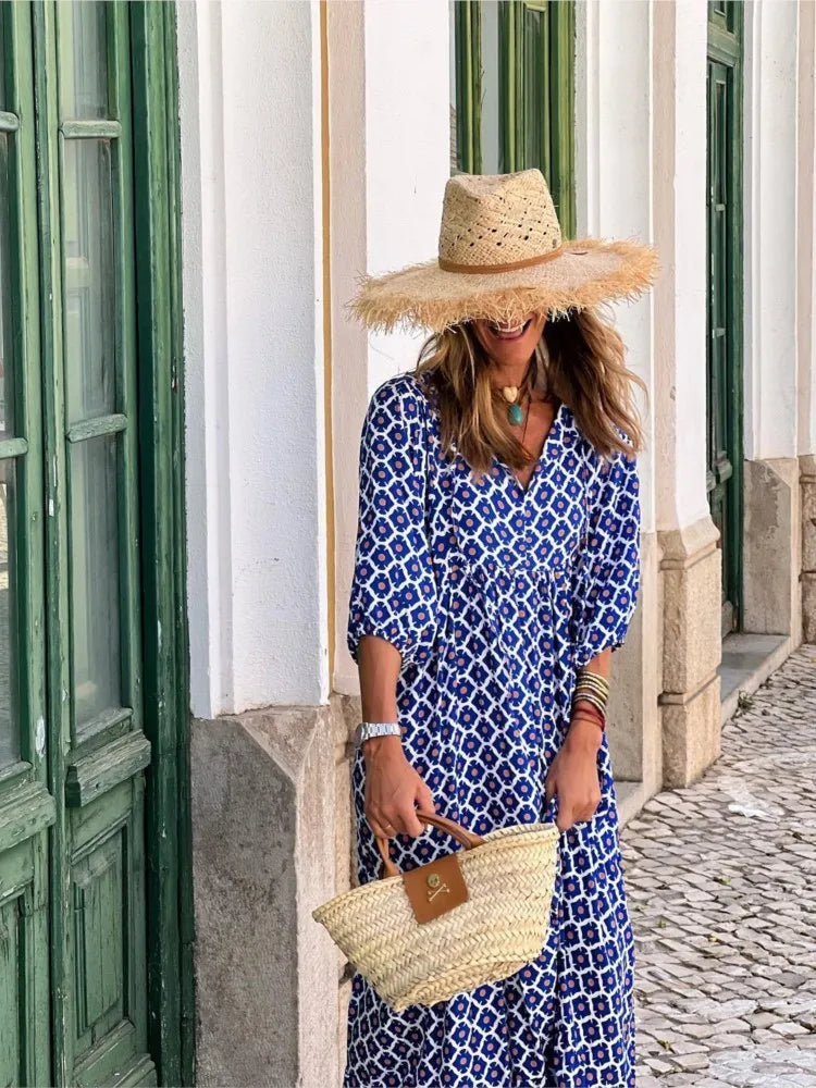 LB | Boho maxi sukienka z kwiatowym nadrukiem dla kobiet
