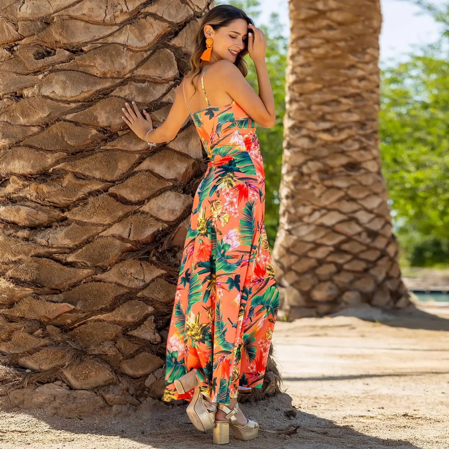 LB - Boho chic sukienka maxi z odkrytymi ramionami