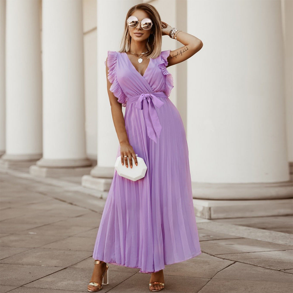 LB | Elegancka fioletowa plisowana sukienka maxi